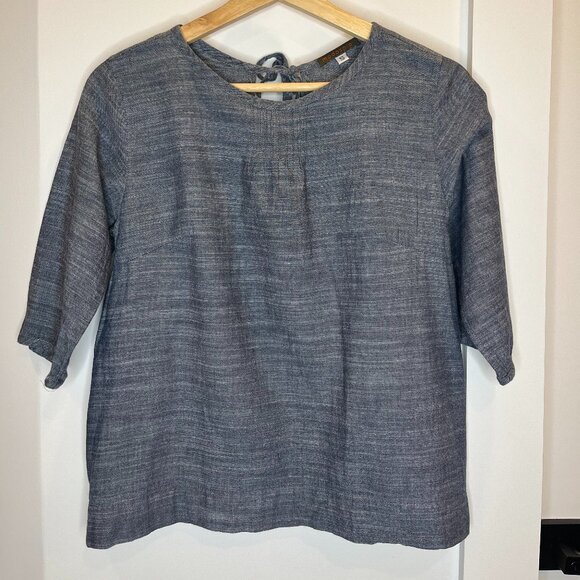 Modaspia Chambray 3/4 Sleeve Blouse - Picture 2 of 5